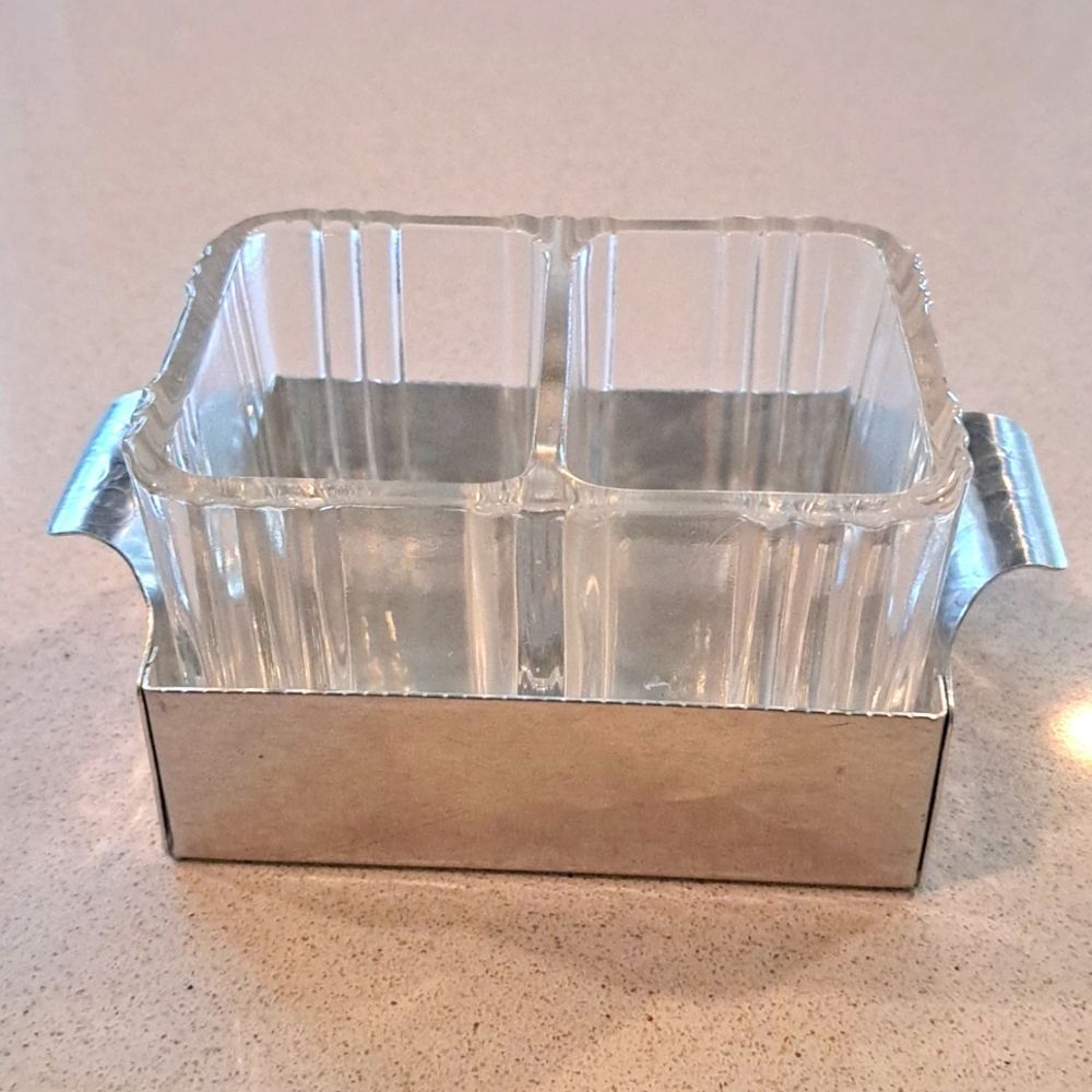 Southern Living at Home Sugar Packet Holder Hammered Aluminum Tray Pressed Glass